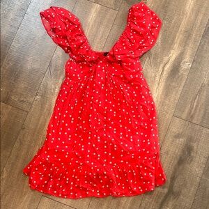 Red floral ruffle dress